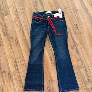 Hollister Dark Blue Flare Jeans with Red Belt